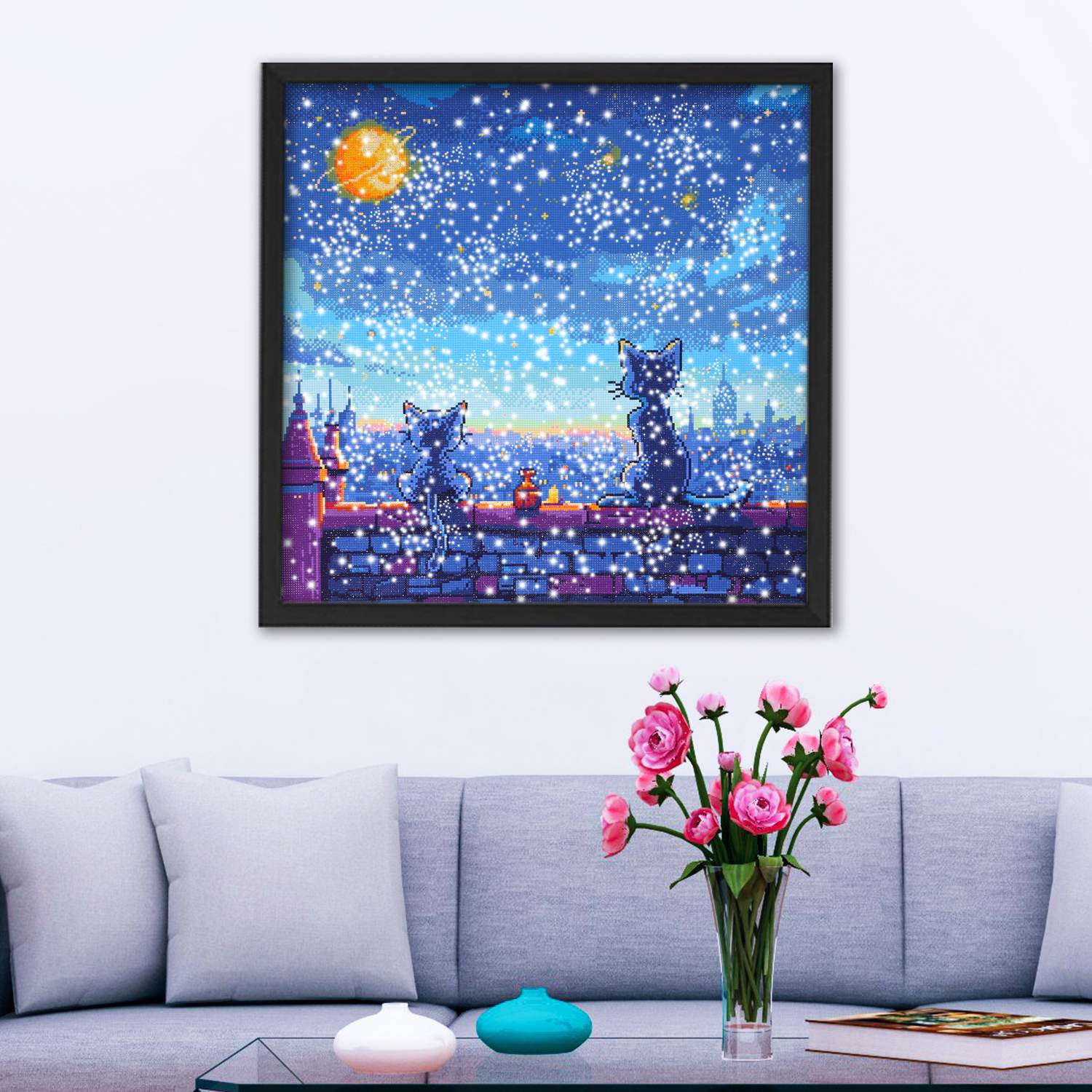 Cats Under the Starry Night | Cat, Cats & Kitten Starry Sky Diamond Art Decor - Image 5