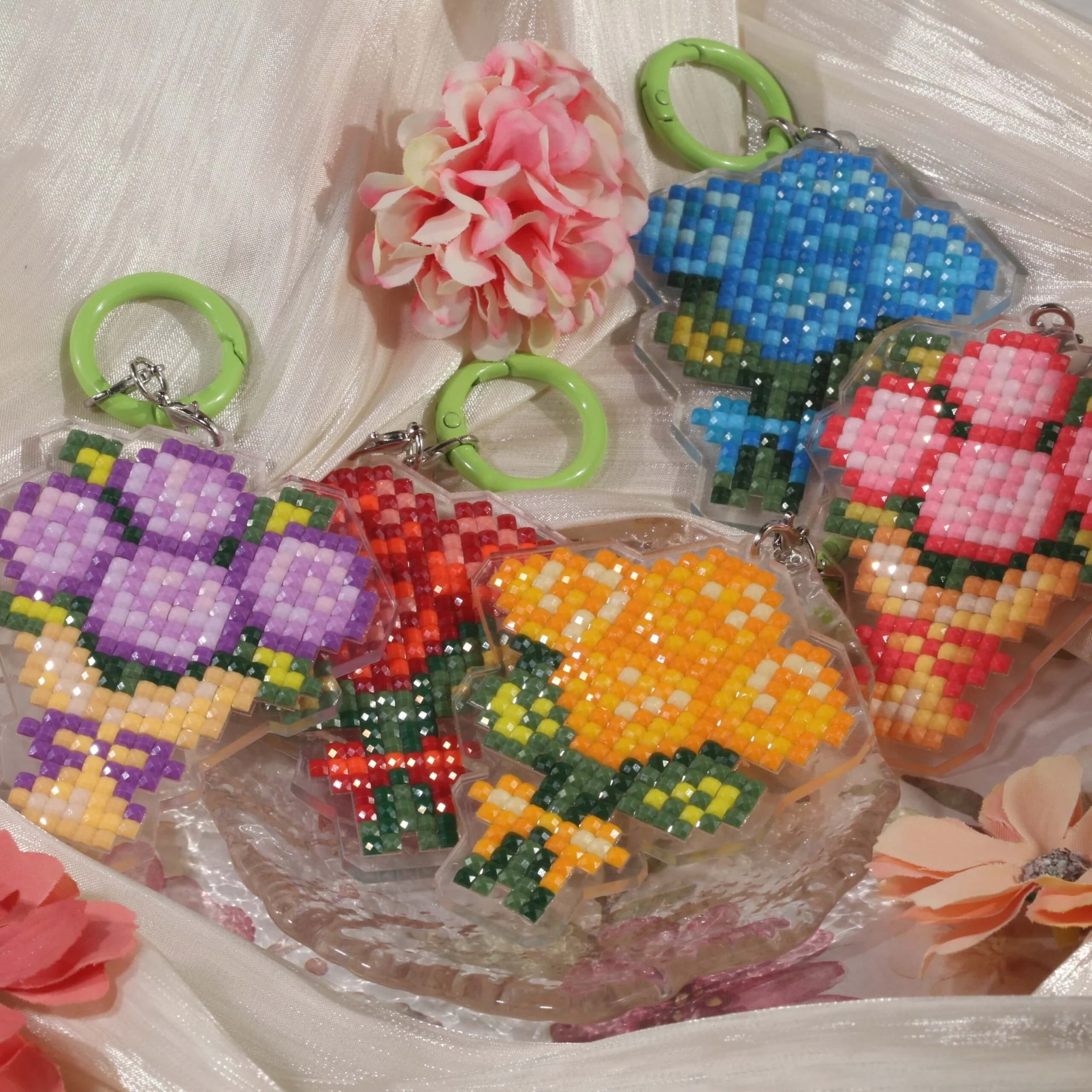 Colorful Bouquet Acrylic Diamond Painting Keychain - Image 17