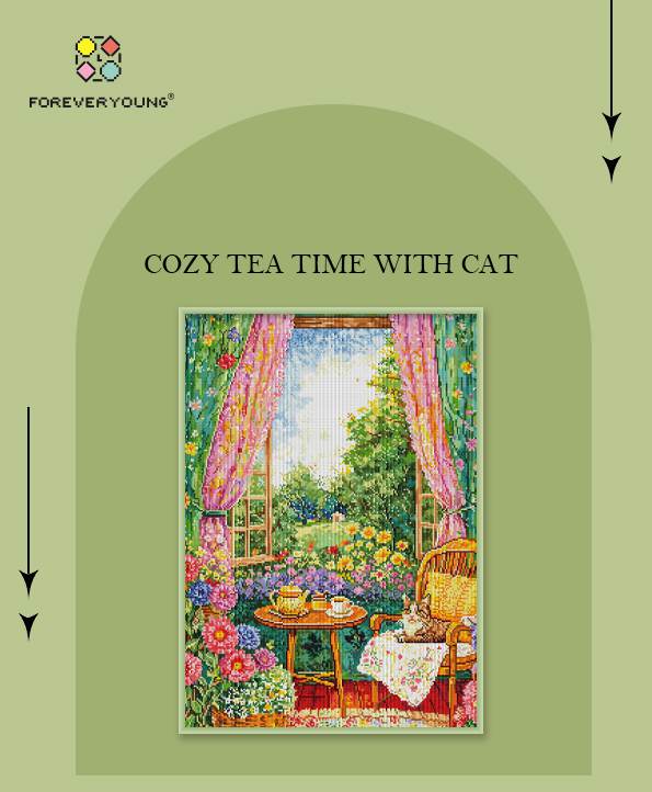 Cozy Tea Time with Cat | Cat, Cats & Kitten Relaxing Art Decor - Image 2