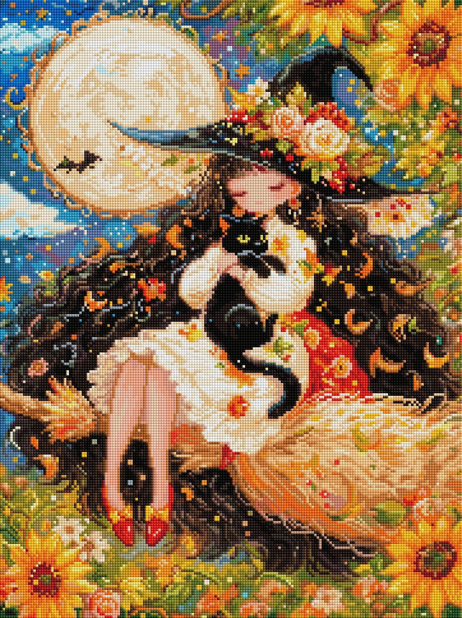Enchanted Witch with Black Cat | Cat, Cats & Kitten Mystic Art Decor