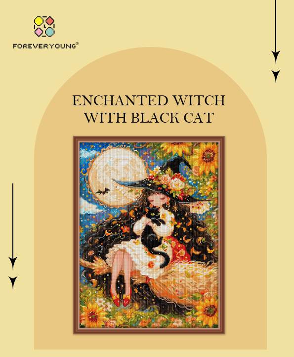 Enchanted Witch with Black Cat | Cat, Cats & Kitten Mystic Art Decor - Image 2