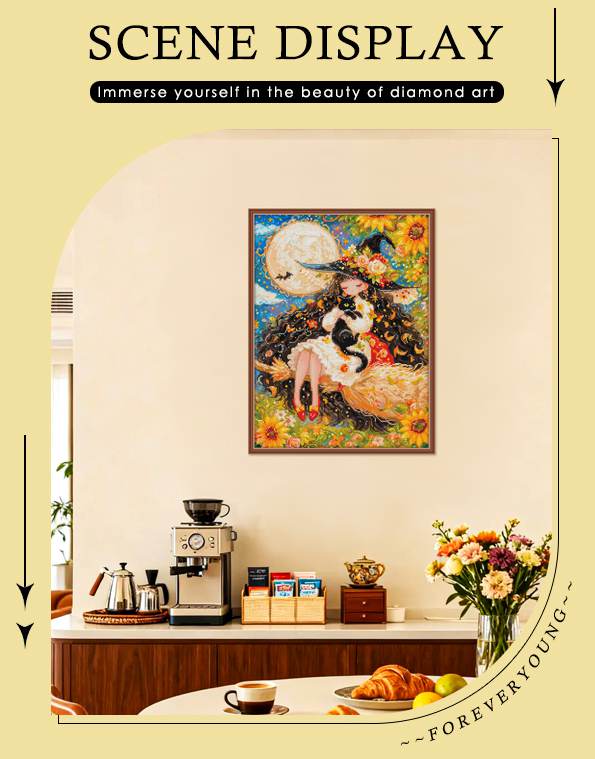 Enchanted Witch with Black Cat | Cat, Cats & Kitten Mystic Art Decor - Image 4