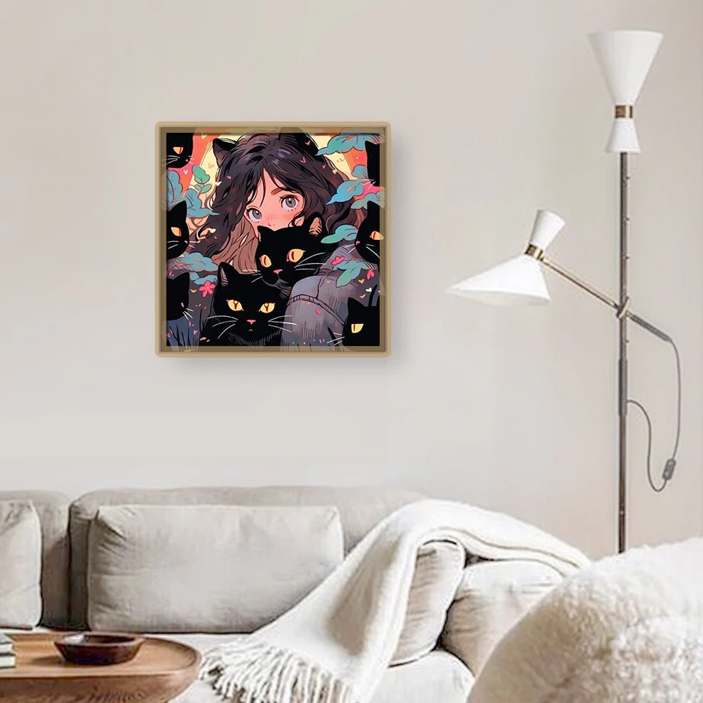 Girl and Cat | Cat, Cats & Kitten Friendship Diamond Art Decor - Image 4