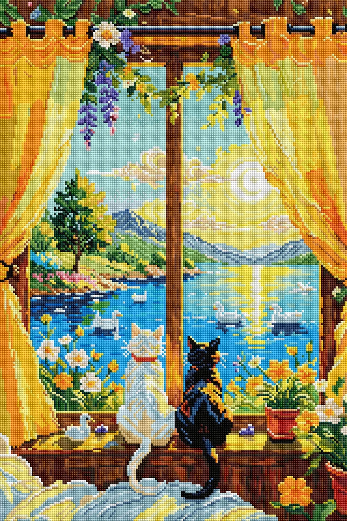 Lakeside Feline View | Cat, Cats & Kitten Scenic Diamond Art Decor