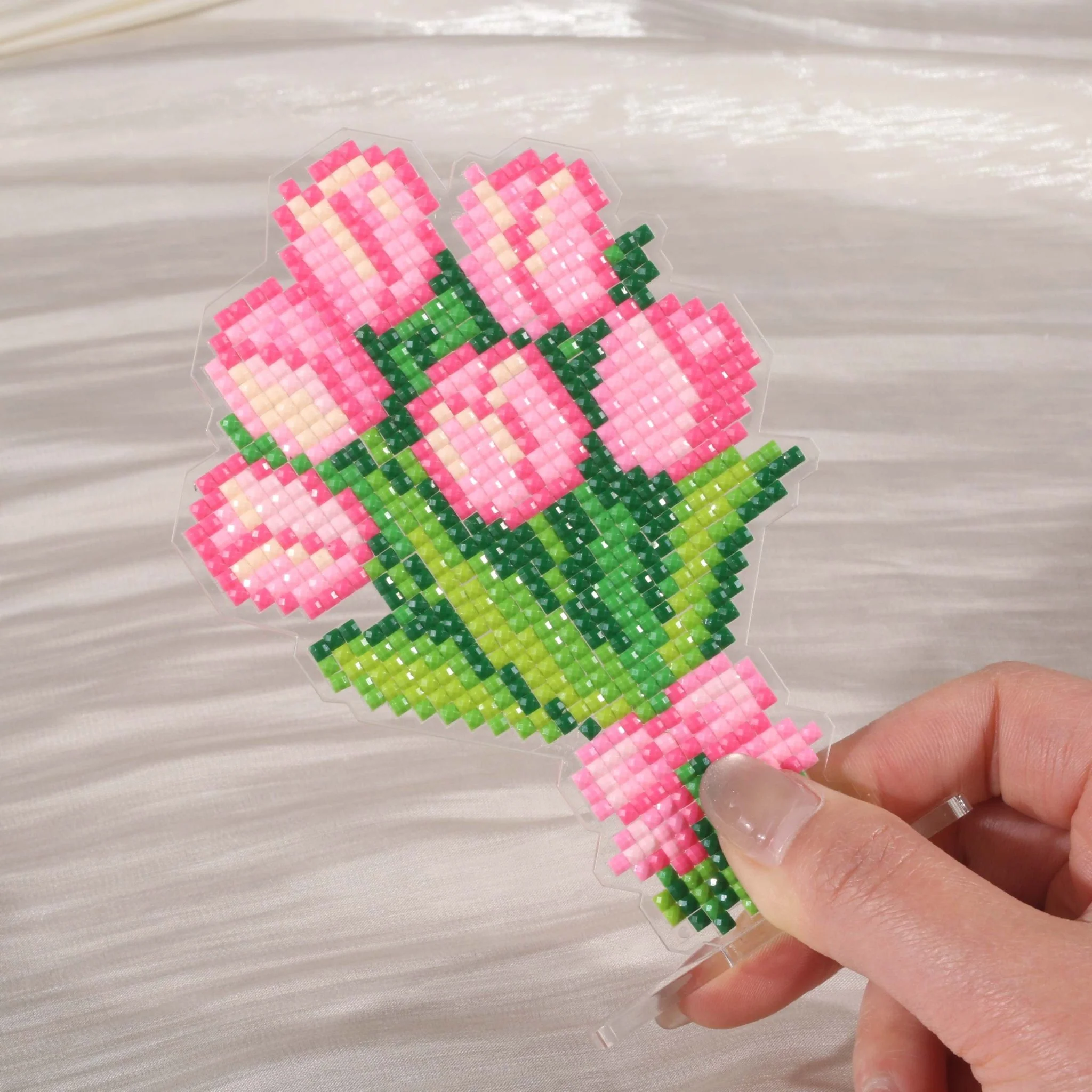Pink Tulip Bouquet Acrylic Diamond Art Display Stand - Image 3