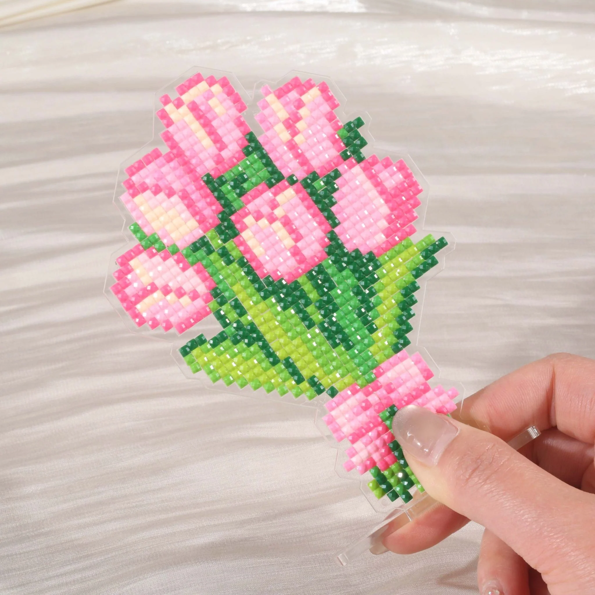 Pink Tulip Bouquet Acrylic Diamond Art Display Stand - Image 4