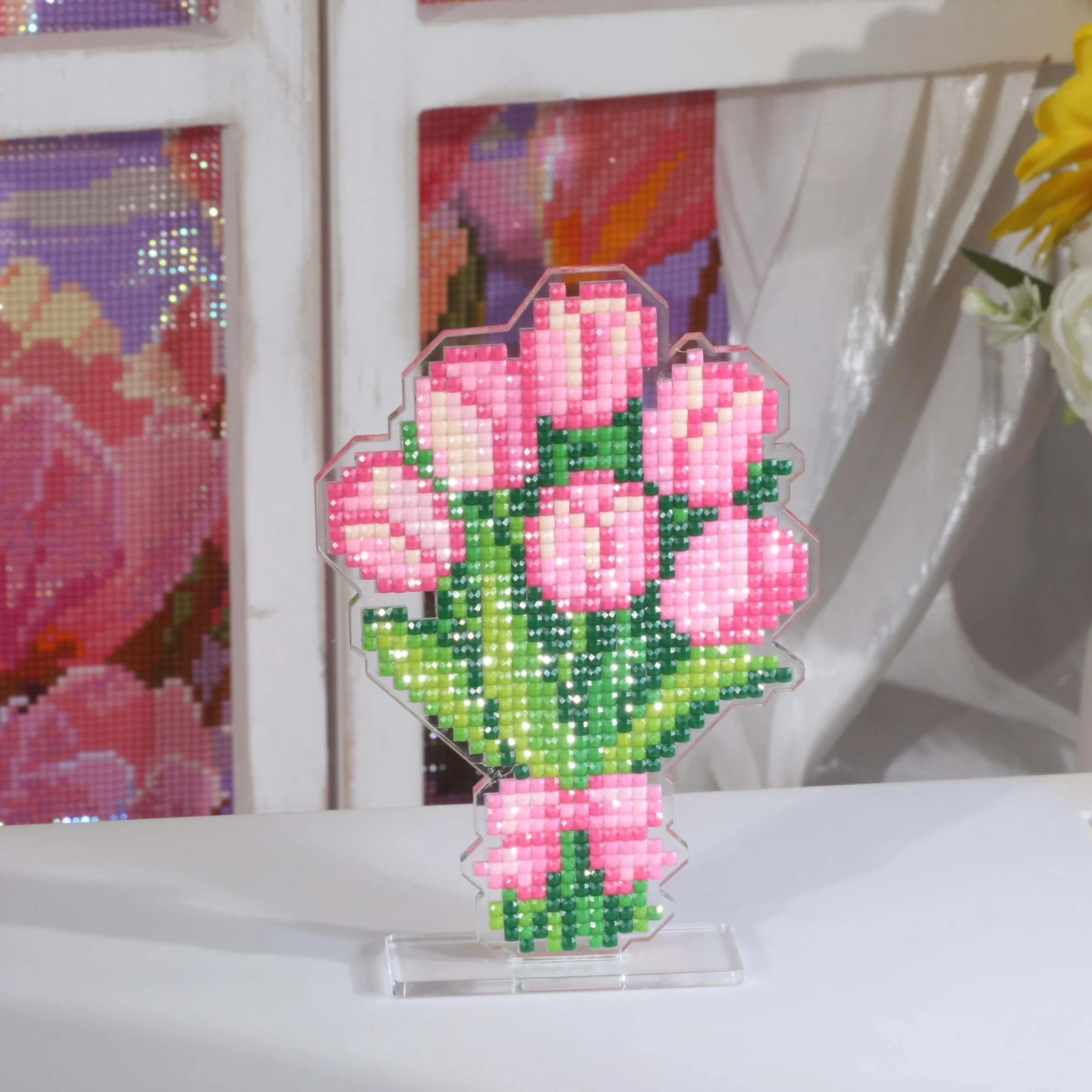 Pink Tulip Bouquet Acrylic Diamond Art Display Stand - Image 6